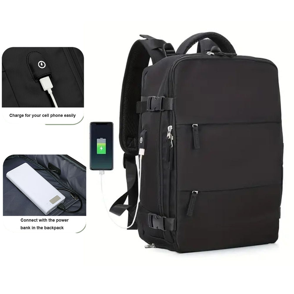 Rucsac laptop, Nylon, Multifunctional, Rezistent la apa, USB, Negru