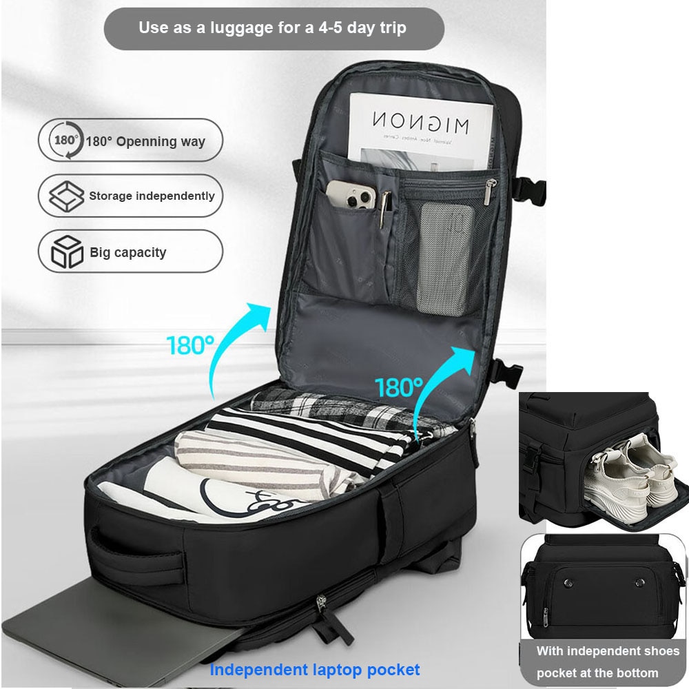 Rucsac laptop, Nylon, Multifunctional, Rezistent la apa, USB, Negru