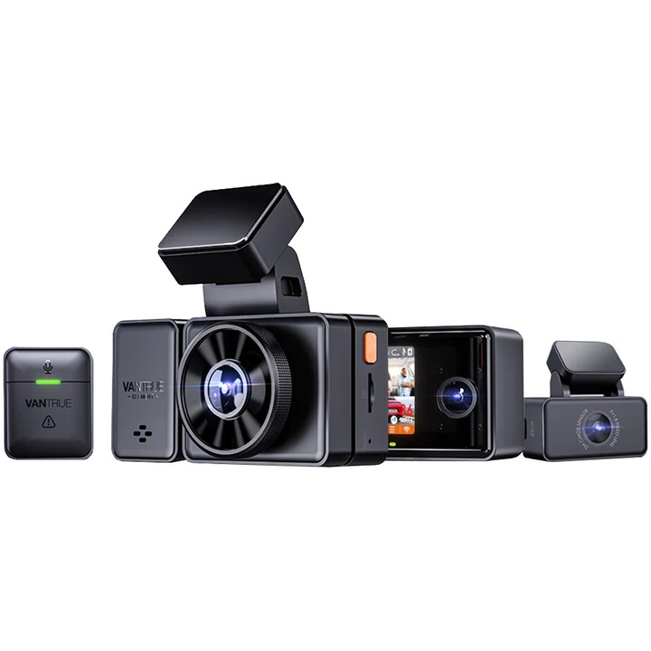 Camera auto tripla Vantrue E3 fata-spate-interior, WiFi 5GHz 1944P + 1080P + 1080P, telecomanda control vocal, Night Vision, ecran 2.45", GPS, G-sensor si monitorizare parcare