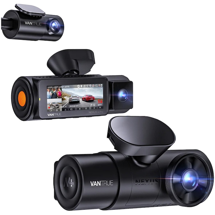 Camera auto tripla Vantrue N4 Pro fata-spate-interior, WiFi 5GHz 4K + 1080P + 1080P HDR, control vocal, Night Vision, ecran 2.45", GPS, G-sensor si monitorizare parcare