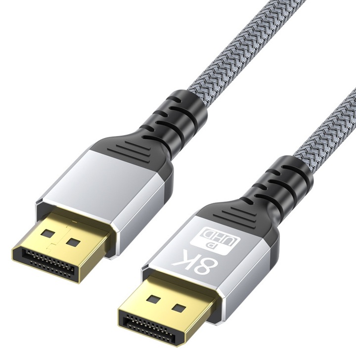 DisplayPort kábel, BOMSTOM, 1,4 8K, 3 m, szürke/fekete