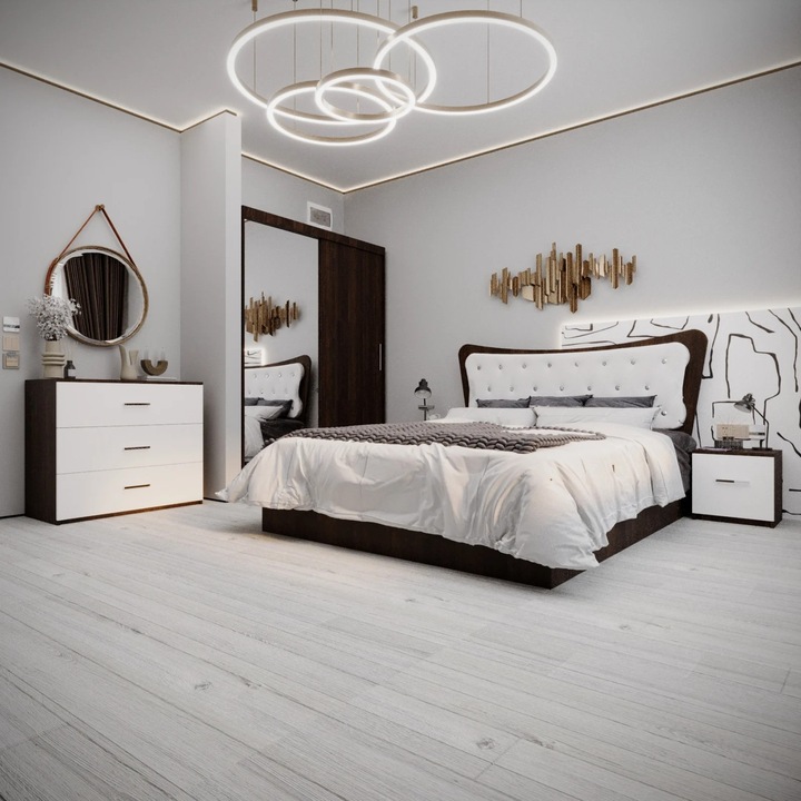 Dormitor Vista Tapitat Wenge&Alb Dressing 2 usi cu oglinda
