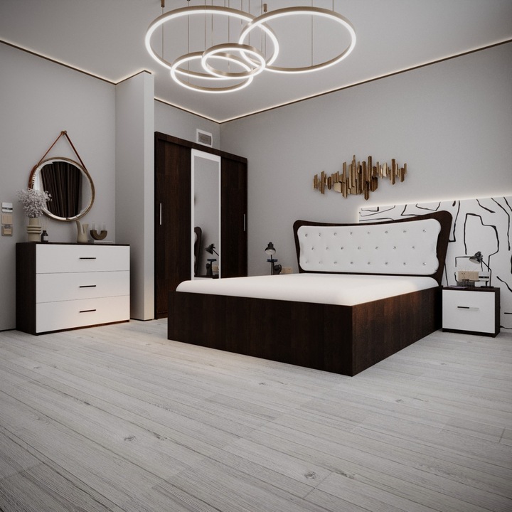 Dormitor Vista Tapitat Wenge&Alb Dressing in 3 usi cu oglinda