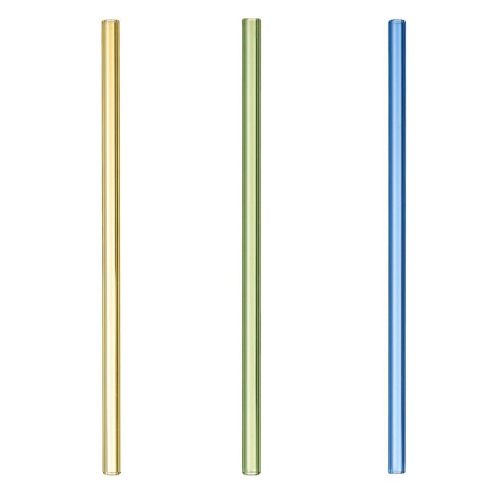 Set 3 paie reutilizabile din sticla Shopiens®, colorate, 6 x 210 mm