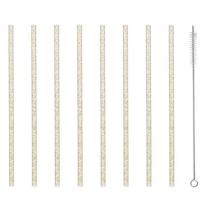 Set 8 paie reutilizabile din plastic Shopiens®, aurii cu glitter cu perie de curatare, 7 x 230 mm