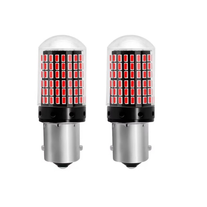 Set 2 Becuri Led, PyAuto, P21W, Frana, Rosu Canbus, Fara eroare, O singura faza, Non polar, Soclu BA15S, 1156, Lumina rosie, Soclu universal