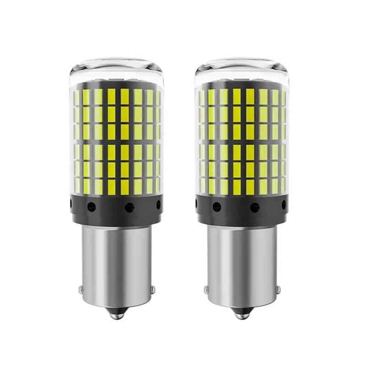 Set 2 Becuri LED Semnalizare Alb, PyAuto, PY21W, canbus, soclu BAU15S