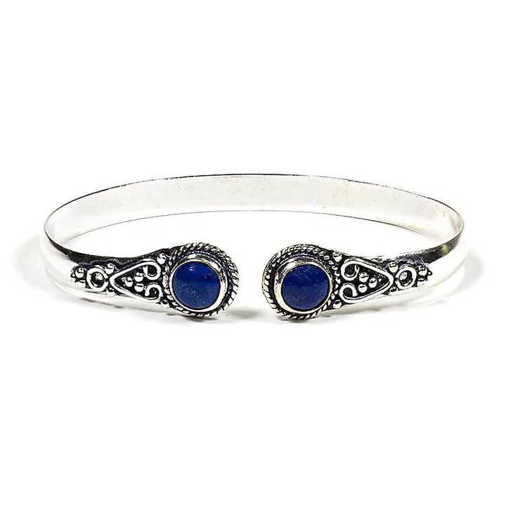 Bratara metalica reglabila cu piatra semipretiosa de Lapis Lazuli