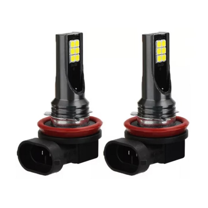 Set 2 Becuri auto LED H11, 12LED SMD, 12V, BZRSH, 60W, 6000K, 6800Lm