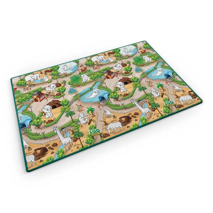 Covoras din spuma EVA pentru copii, rulabil, se poate colora, desene cu marcaj si set markere incluse, lavabil, izolatie termica fata de sol Ricokids 200x120 cm Zoo