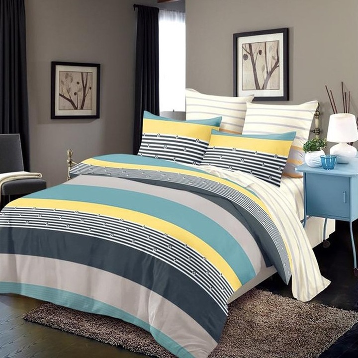Спално бельо, с ластик, 180x200 см, фин памук, многоцветно, PRSE14