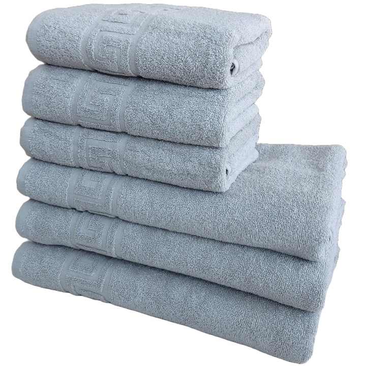 Хотелски комплект пухкави кърпи, 6 части, гръцки модел, 100% памук, плътност 550g/m2, сиви