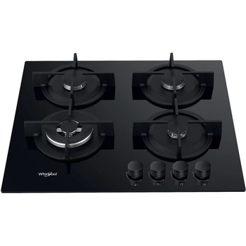 Plita pe gaz Whirlpool GOR 625/NB1 59 cm, Oțel negru periat - butoane metalice negre periate, 3 arzatoare pe gaz + 1 arzator WOK special, Negru