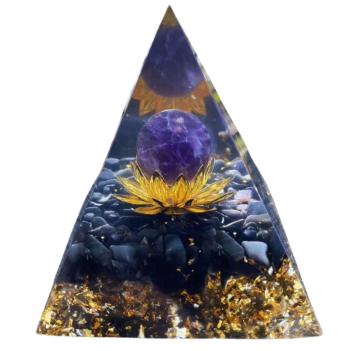 Piramida Vorbeste Sufletul din orgonit si cristale naturale de Ametist, Crestere si conexiune spirituala