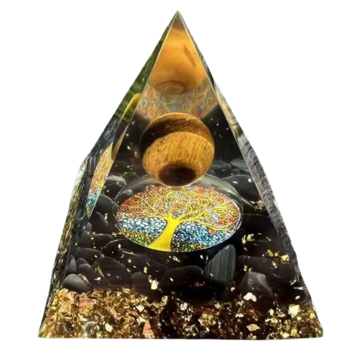 Piramida Vorbeste Sufletul din orgonit si cristale naturale Floare de Lotus