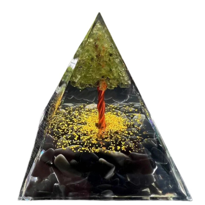 Piramida Vorbeste Sufletul din orgonit si cristale naturale de Aventurin