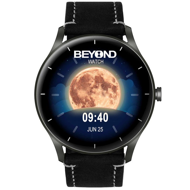 Ceas Smartwatch BEYOND Watch Moon 2 Series, Piele Negru