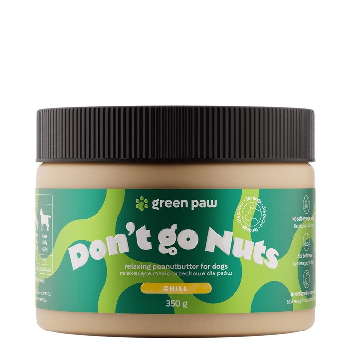 Unt de arahide pentru caini GREEN PAW Don't go Nuts cu CBD, arahide prajite, 350g