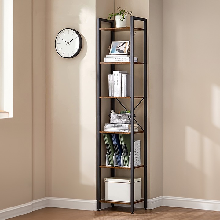 Könyvespolc keskeny magas loft ipari pólus vintage 187 x 30 x 40cm Rebiko