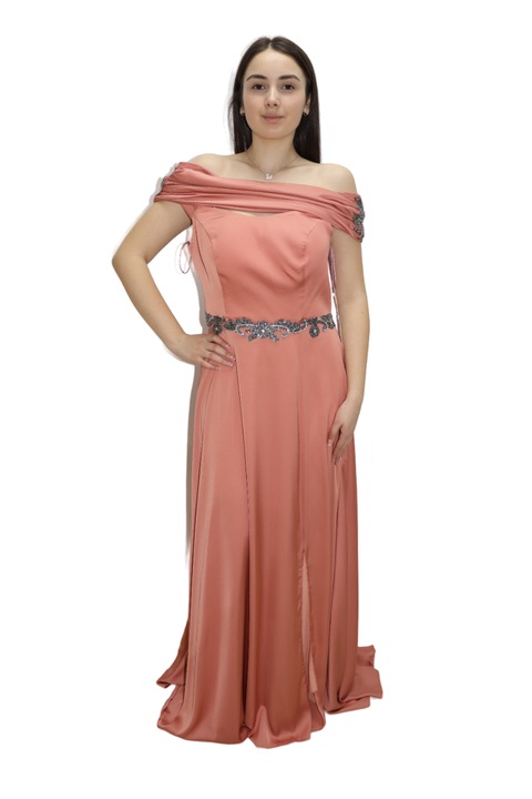 Rochie De Dama Din Satin, De Culoare Roz