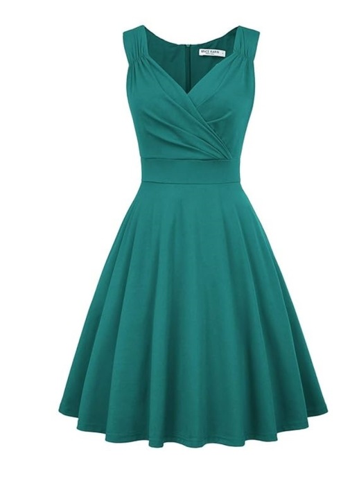 A-vonalú ruha GRACE KARIN, ujjatlan, V-nyakú, L-es méret, Türkiz