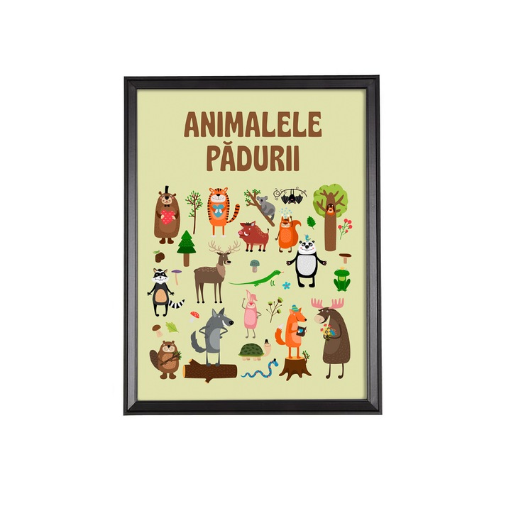Tablou Decorativ Multicolor, Lumea Animalelor cu rama 30x40cm