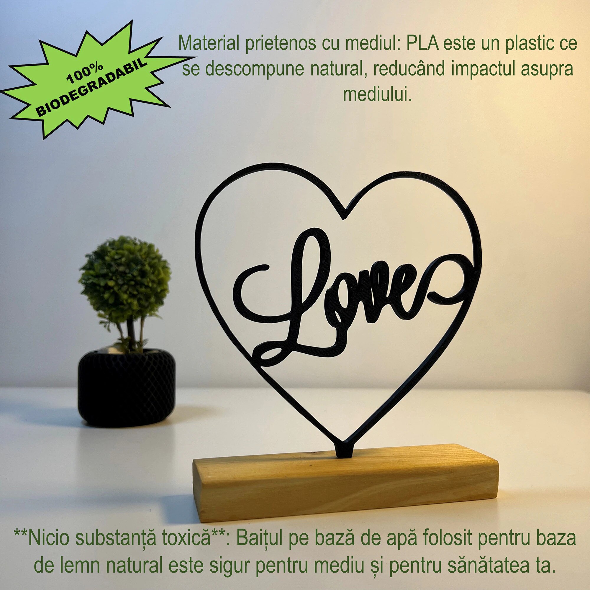 Design Inima In Inima Decoratiune Casa, Inima LOVE – DECORADI®, Eco-friendly, Baza din Lemn ...