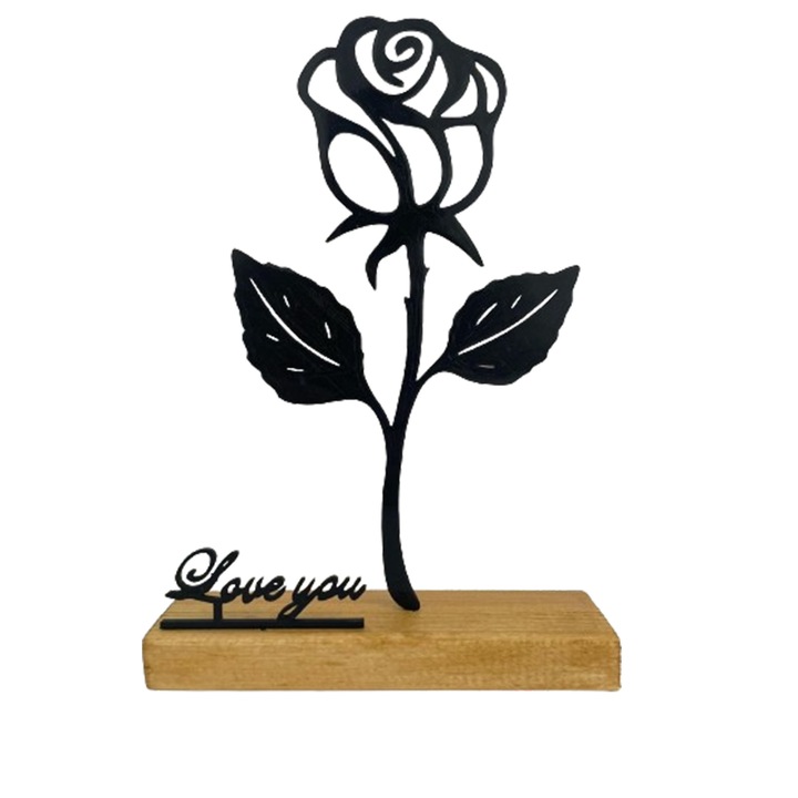 Decoratiune trandafir pe baza de lemn, 22 cm, negru, imprimat 3D
