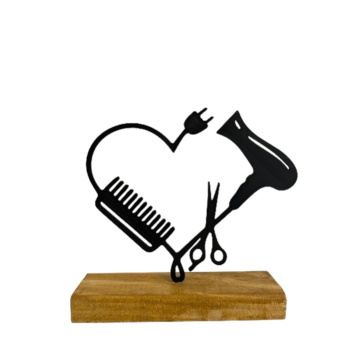 Decoratiune hair stylist pe baza de lemn, 14 cm, negru, imprimat 3D