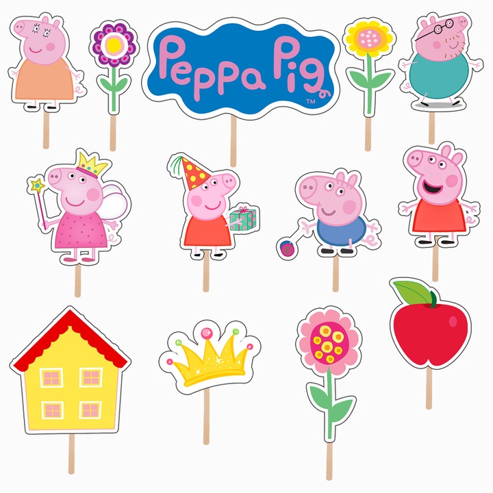 Set 13 figurine tort Purcelusa Peppa, KZE Prints, Photo Paper Glossy