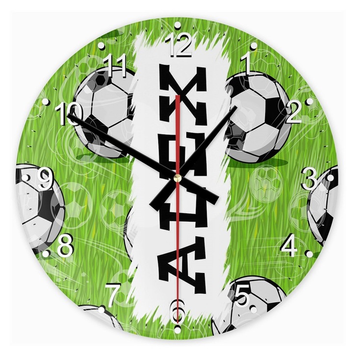 Fotbal 2 ceas rotund din sticla ceas de perete Alex