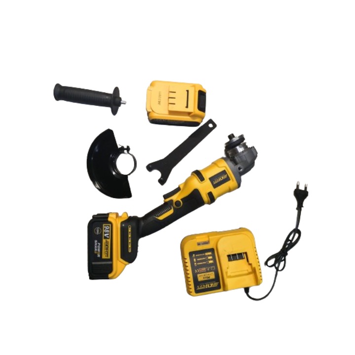 Polizor unghiular cu 2 acumulatori de 98V, 5 A, reglabil cu 3 tipuri de turatii, MVD