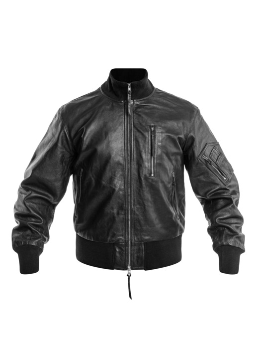 Jacheta de piele, MIL-TEC, stil aviator, negru, 48EU