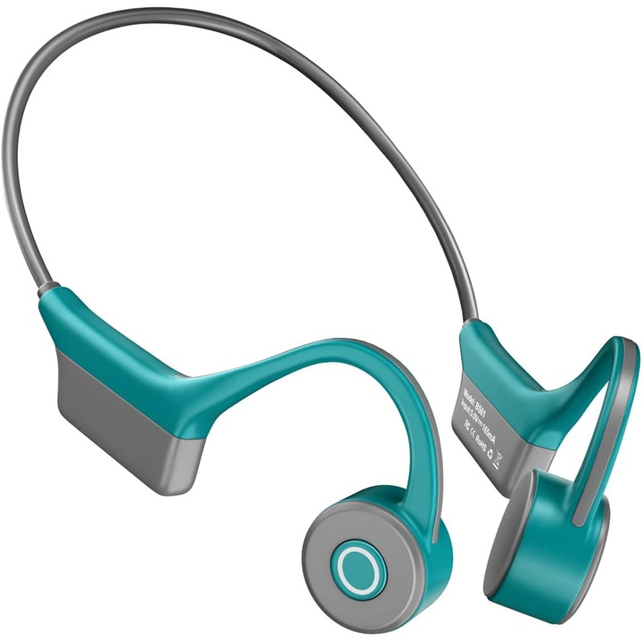 Casti audio sport Smarty® Wave, conductie osoasa, open ear, fara fir, true wireless, bluetooth 5.0, incarcare rapida, microfon, rezistente la apa, verde/gri