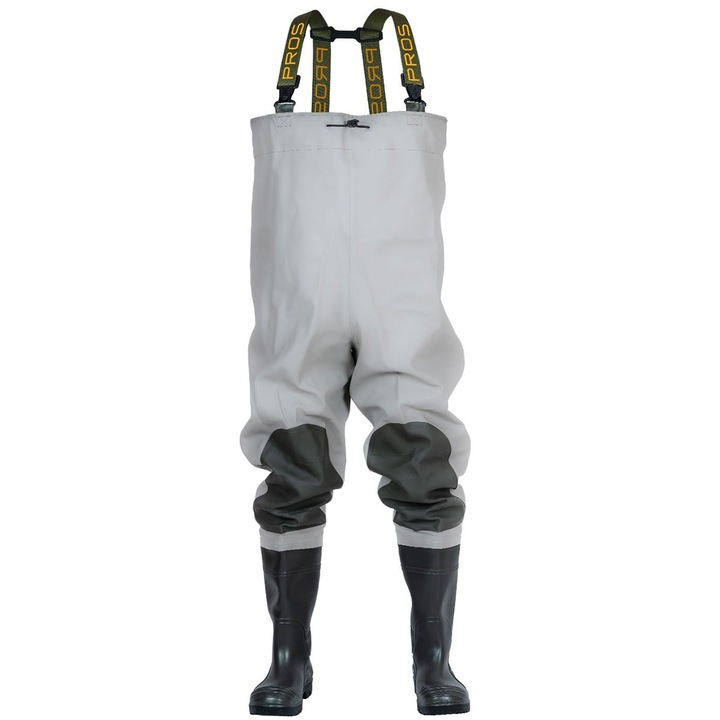 Cizme cu Salopeta, PROS, PVC, Gri/Negru, 41 EU