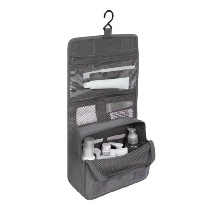 Geanta De Cosmetice Pentru Calatorii Tip Organizator Suspendabil, Impermeabila, Dimensiuni 24x19x9 cm, Culoare Gray, Luxer