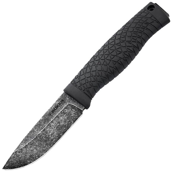 Cutit de supravietuire, Boker, Bronco Mini, Full Tang, otel 80CrV2, maner TPE, 89mm, Negru