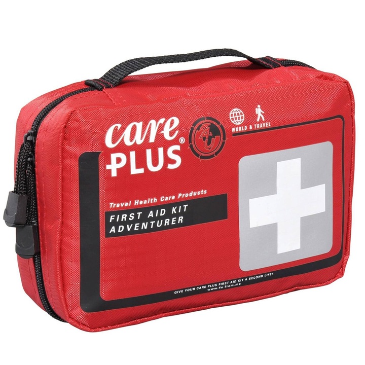 Trusa de prim ajutor cu echipament Adventurer, Care Plus, Nylon, 195x130x60 mm, Rosu