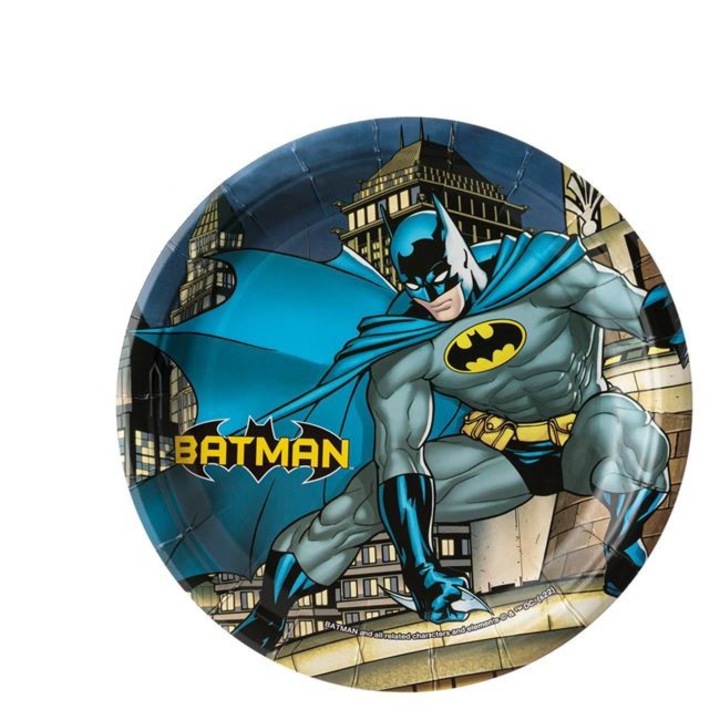 Комплект от 6 картонени парти чинии за момчета, с героя Батман, 18см