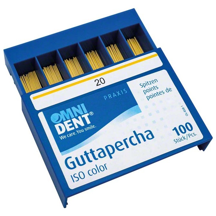 Conuri de gutaperca pentru tratamente canale radiculare dentare, dimensiunea 20, 100 buc