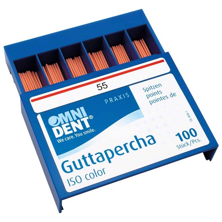 Guttapercha kúp fogászati gyökérkezelésekhez, 55-ös méret, 100 db
