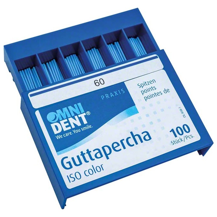 Guttapercha kúp fogászati gyökérkezelésekhez, 60-as méret, 100 db