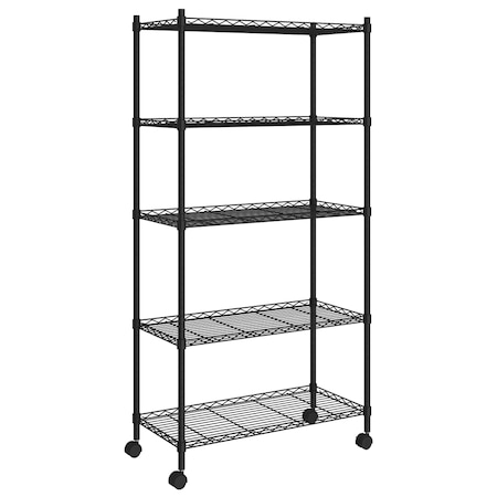 Raft depozitare cu roti 5 niveluri vidaXL, negru, 75x35x155 cm, 250 kg ...