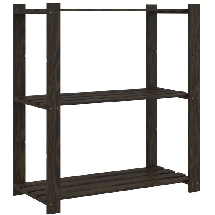 VidaXL 3 szintes fekete tömör fenyőfa tárolóállvány 80 x 38 x 90 cm 6.5 kg