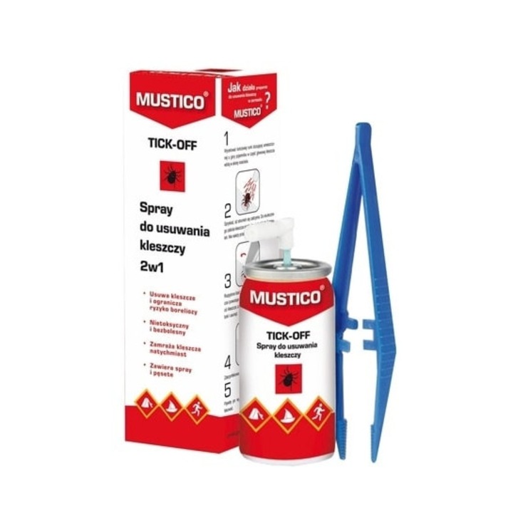 Kit pentru indepartarea capuselor Mustico Tick-off 2 in 1, spray non-toxic, cu penseta