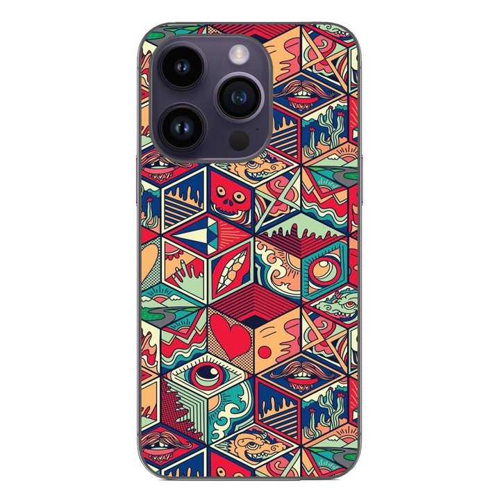 Калъф, съвместим с Apple iPhone 15 Pro Silicone Gel Tpu Pop Art Geometric Model