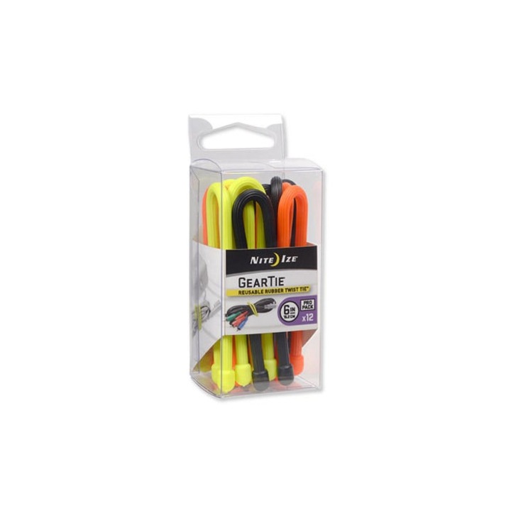 Set 12 Suporturi Multifunctionale Nite Ize Gear Tie, Rezistente la Apa si UV, 152.4x6.4mm