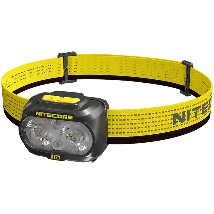 Челник, Nitecore, Поликарбонат, UT27 Pro, 800 лумена, 2 светодиода, USB-C кабел, Водоустойчив IP66, Регулируем ъгъл, 55 x 42,5 x 32 mm, Черно / Жълто