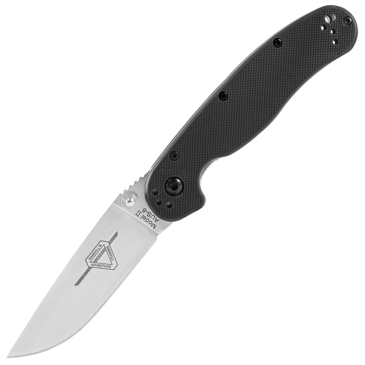 Cutit pliabil Ontario RAT II, lama AUS-8, maner negru, 76mm