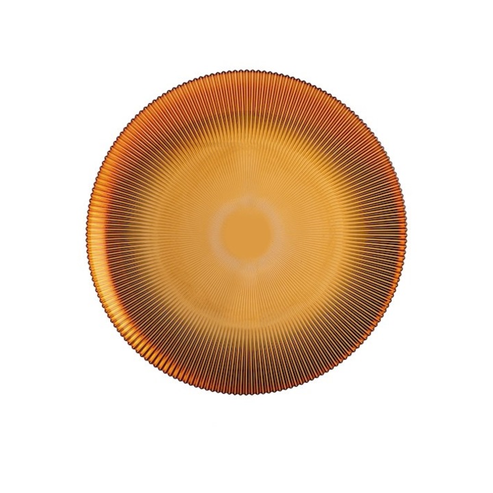 Farfurie aperitiv Groove, H&H, sticla striata, culoare chihlimbar, 32 cm